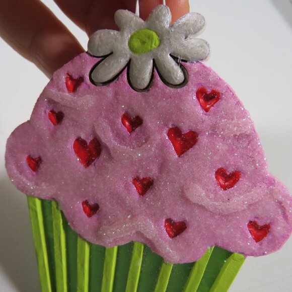 Cupcake with Flower Laser Cut Wooden Ornament Hangs #2 - Picture 3 of 6